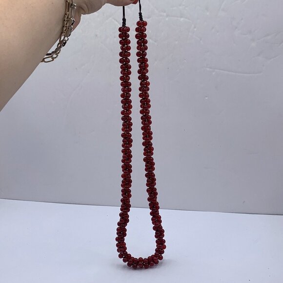 Carnelian Stone Mala Beads Necklace Drawstring Closure & Floral Zippered Pouch - Picture 3 of 8